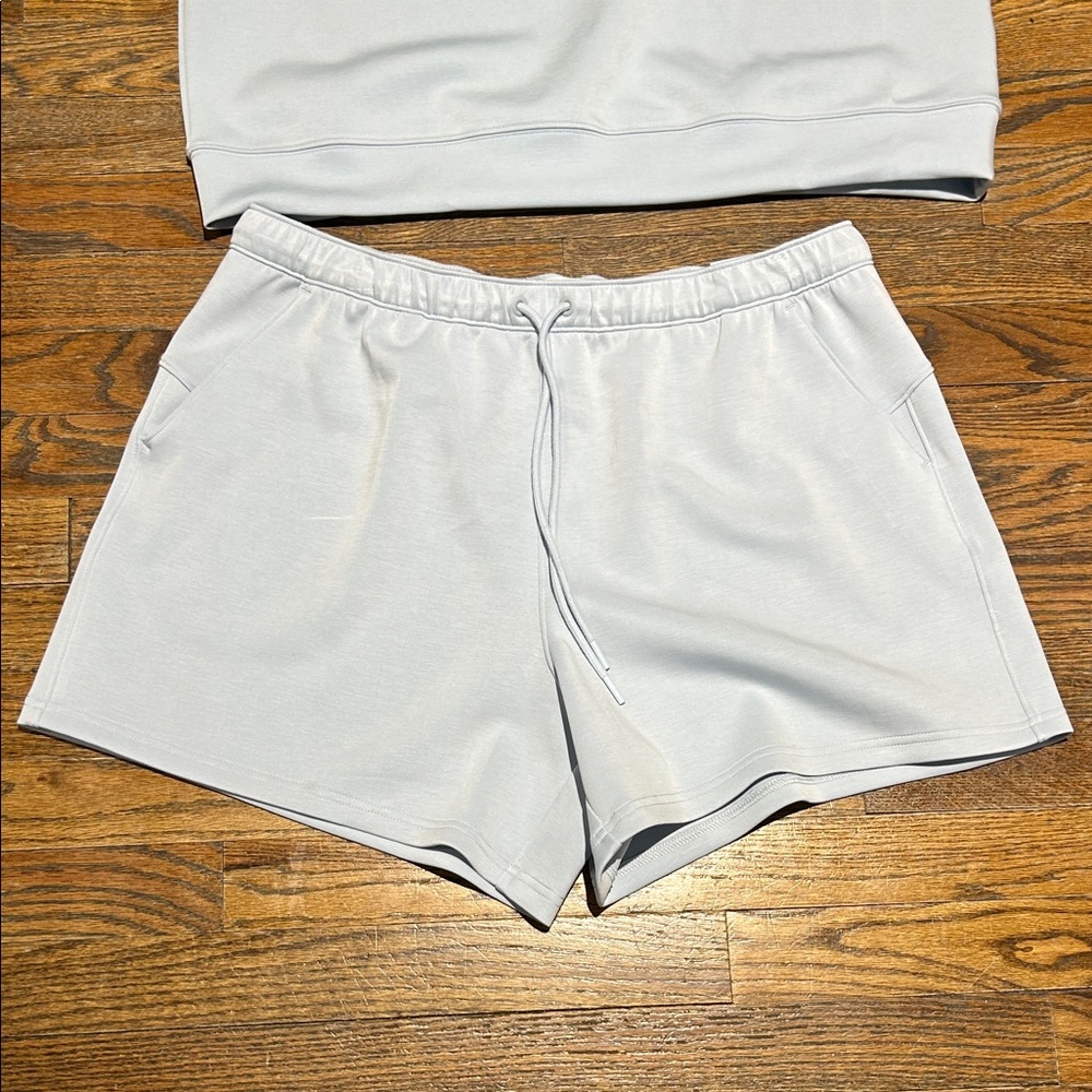 FLX  Light Blue Lounge Short Set - Soft V-Neck Top & Drawstring Shorts - Picture 2 of 7